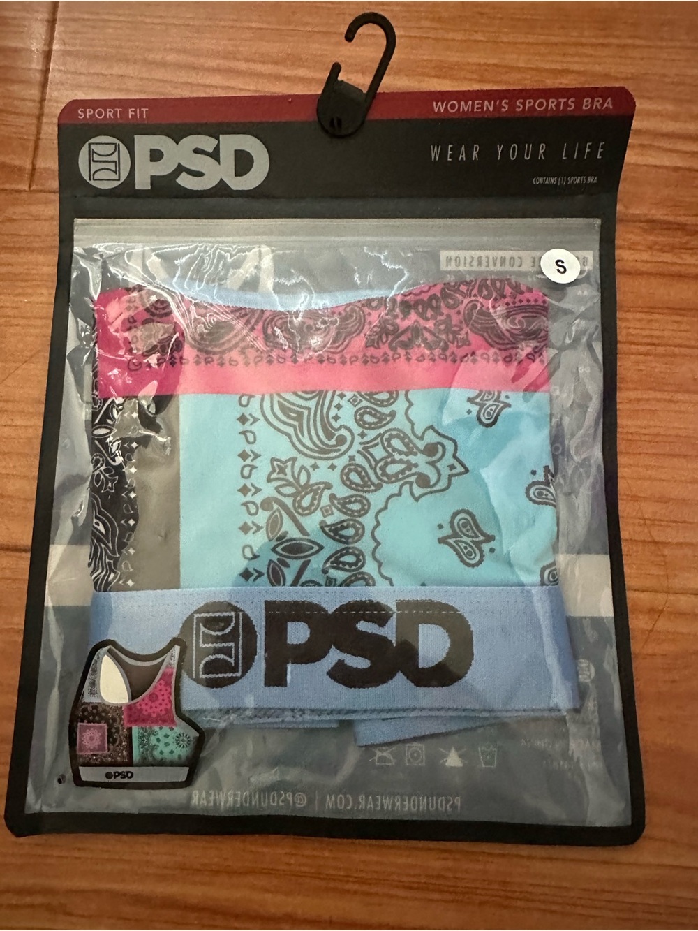 PSD Women's Sports Bra - Aqua, Pink & Black Bandana Print